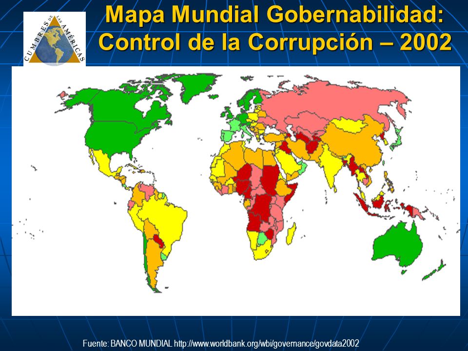 Mapa Mundial Gobernabilidad: Control de la Corrupción – 2002