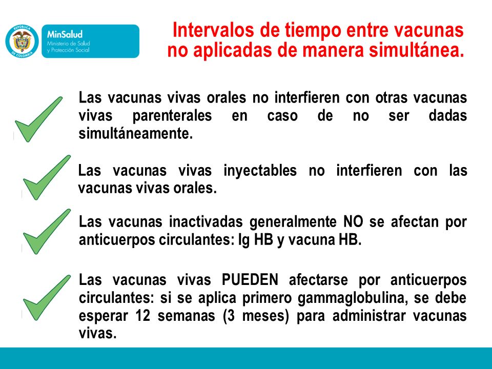 Intervalos de tiempo entre vacunas no aplicadas de manera simultánea.