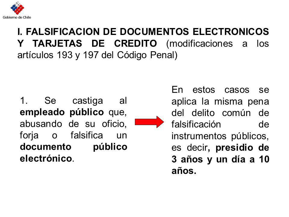 I. FALSIFICACION DE DOCUMENTOS ELECTRONICOS Y TARJETAS DE CREDITO (modificaciones a los artículos 193 y 197 del Código Penal)
