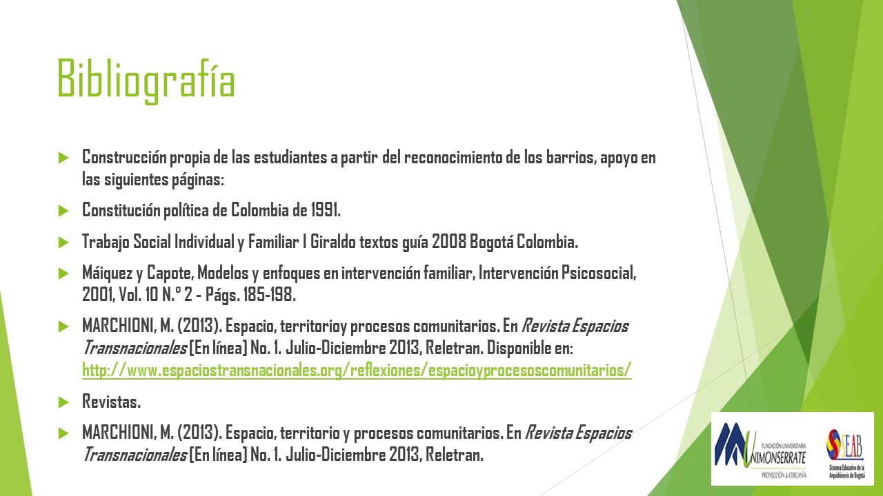 Bibliografía Construcción propia de las estudiantes a partir del reconocimiento de los barrios, apoyo en las siguientes páginas: