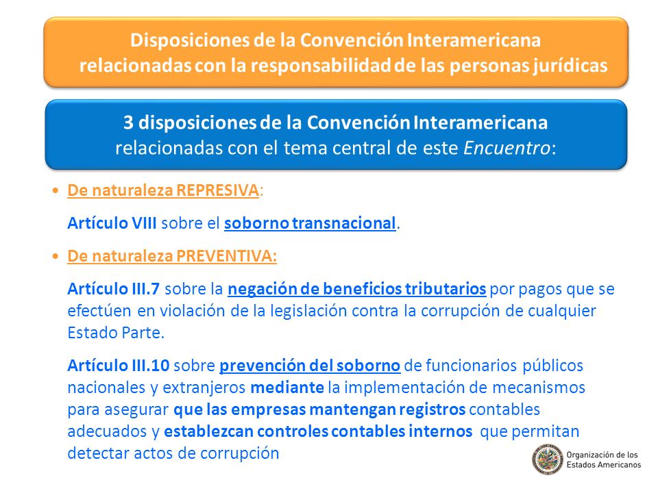 Disposiciones de la Convención Interamericana relacionadas con la responsabilidad de las personas jurídicas