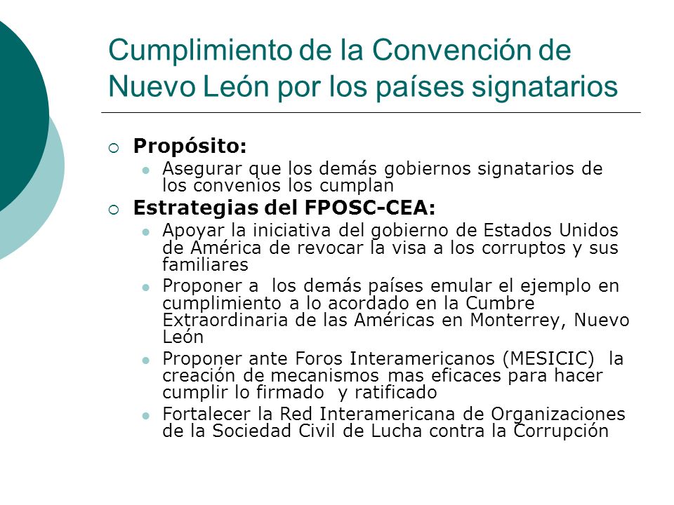 Cumplimiento de la Convención de Nuevo León por los países signatarios