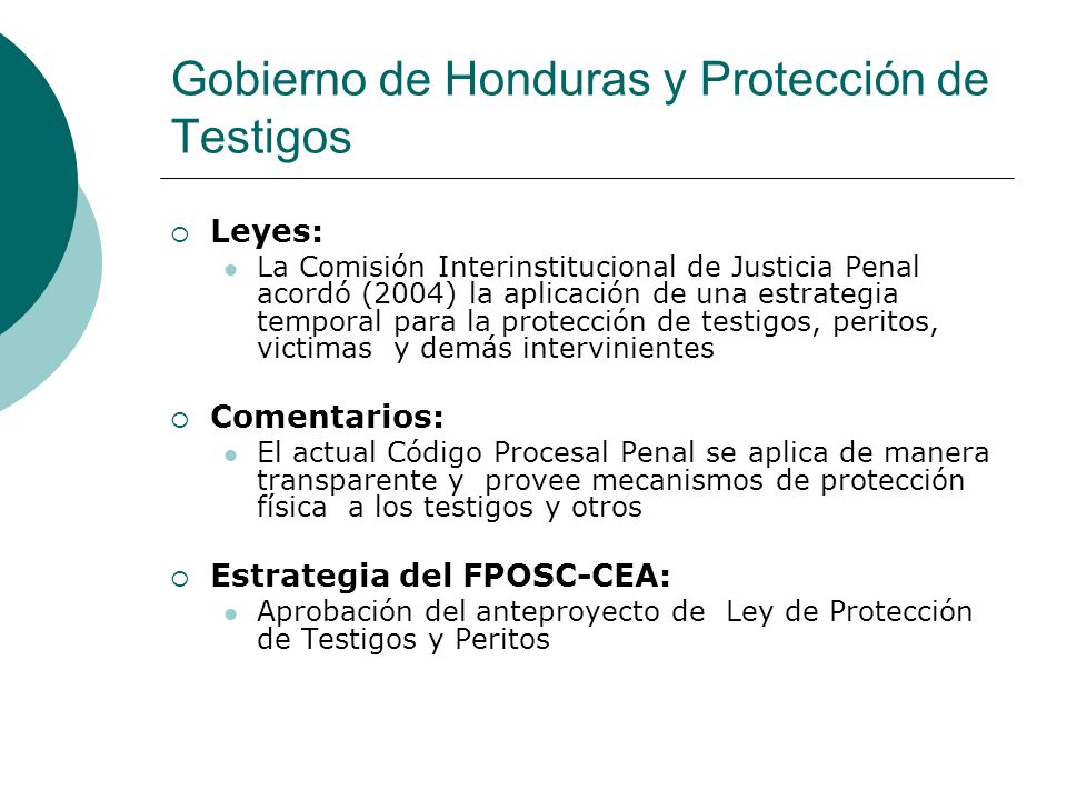 Gobierno de Honduras y Protección de Testigos