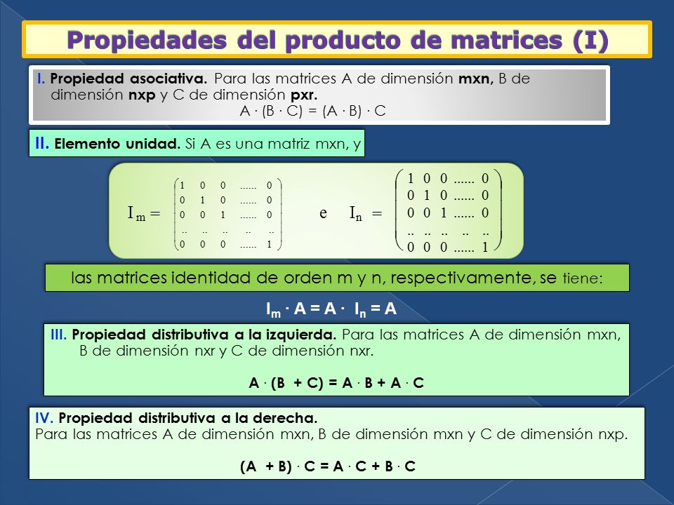 Propiedades del producto de matrices (I)