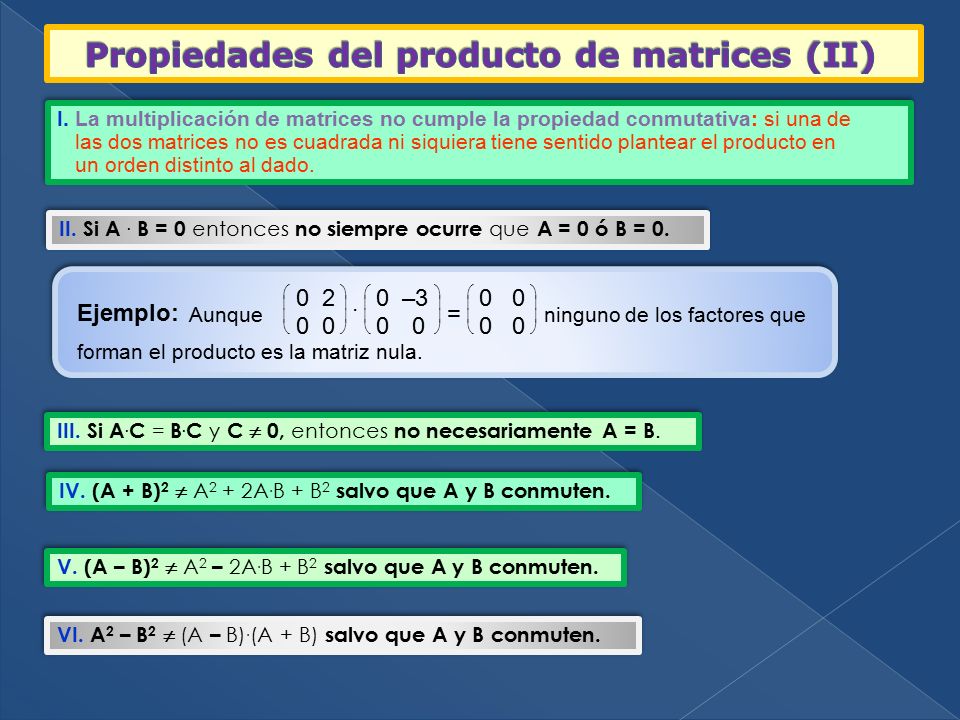 Propiedades del producto de matrices (II)
