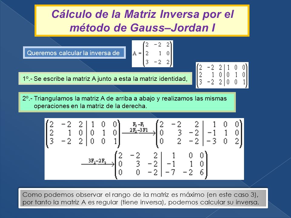 Cálculo de la Matriz Inversa por el método de Gauss–Jordan I