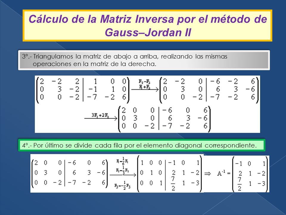 Cálculo de la Matriz Inversa por el método de Gauss–Jordan II
