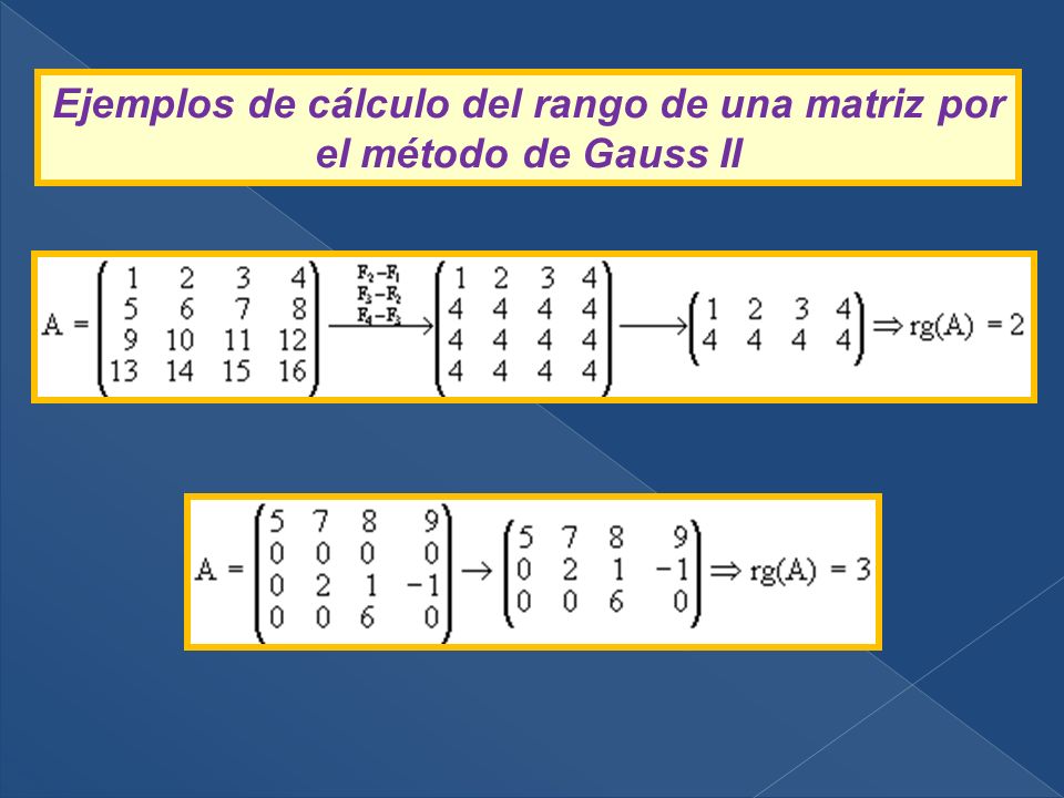 Ejemplos de cálculo del rango de una matriz por el método de Gauss II