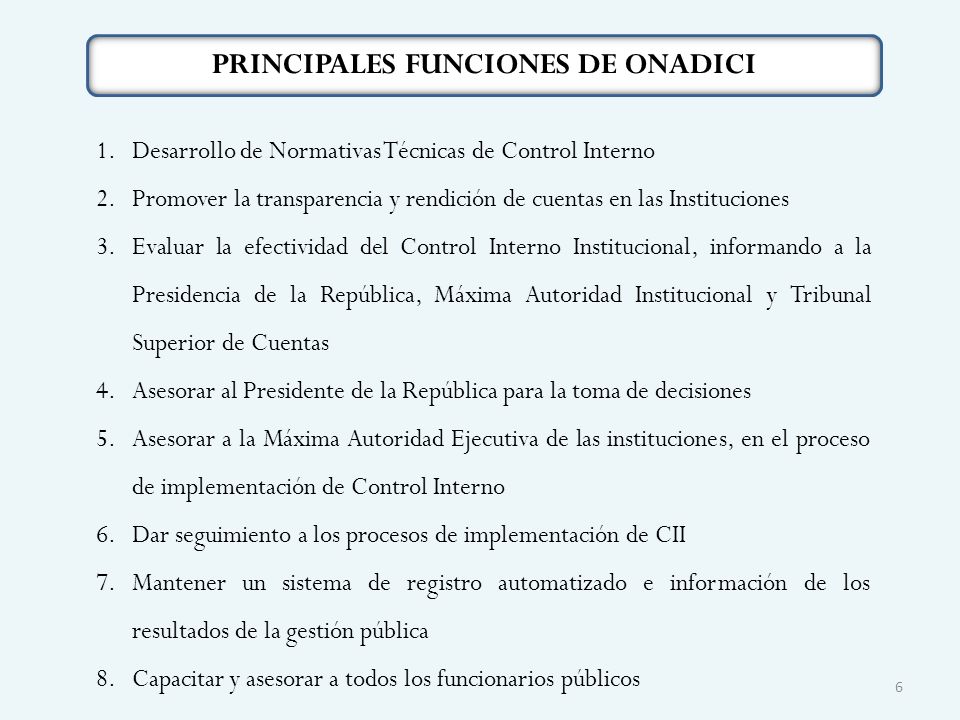 PRINCIPALES FUNCIONES DE ONADICI