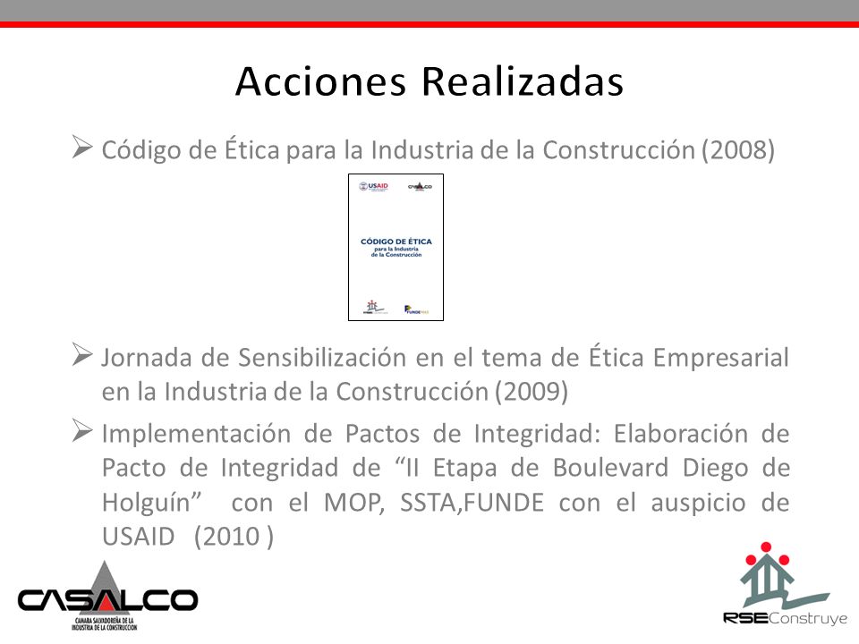 Acciones Realizadas Código de Ética para la Industria de la Construcción (2008)