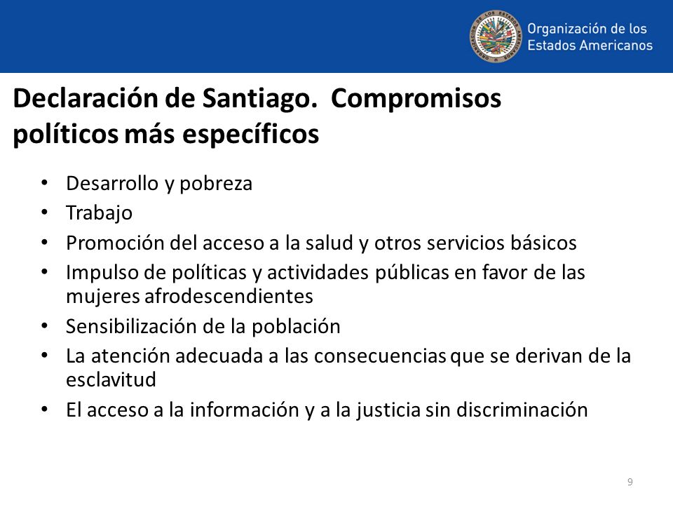 Declaración de Santiago. Compromisos políticos más específicos