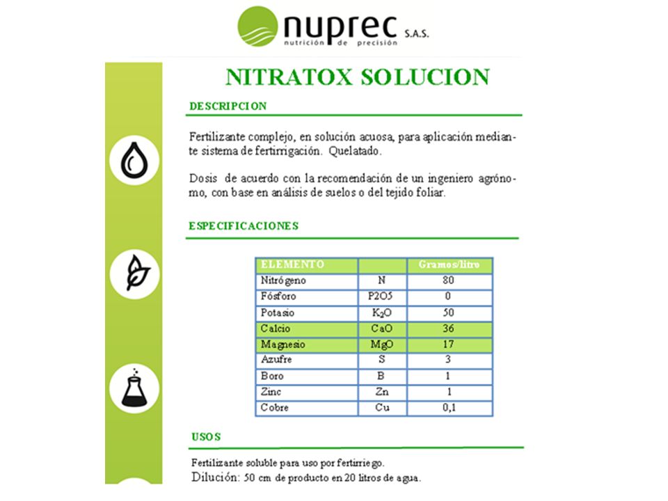 NITRATOX SOLUCION Dilución: 50 cm de producto en 20 litros de agua.