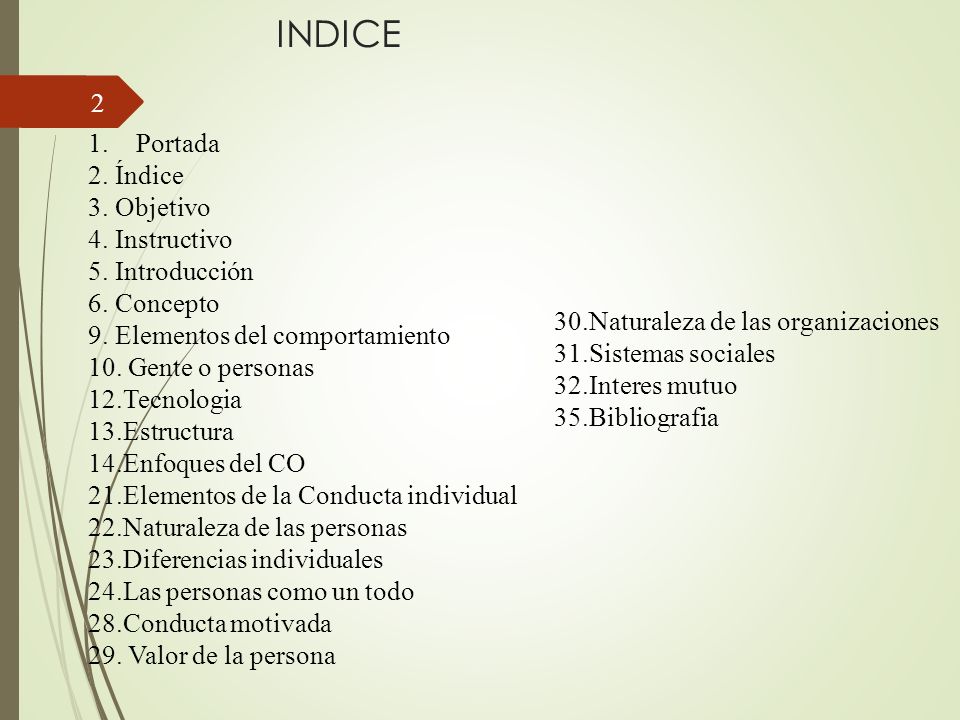INDICE Portada 2. Índice 3. Objetivo 4. Instructivo 5. Introducción