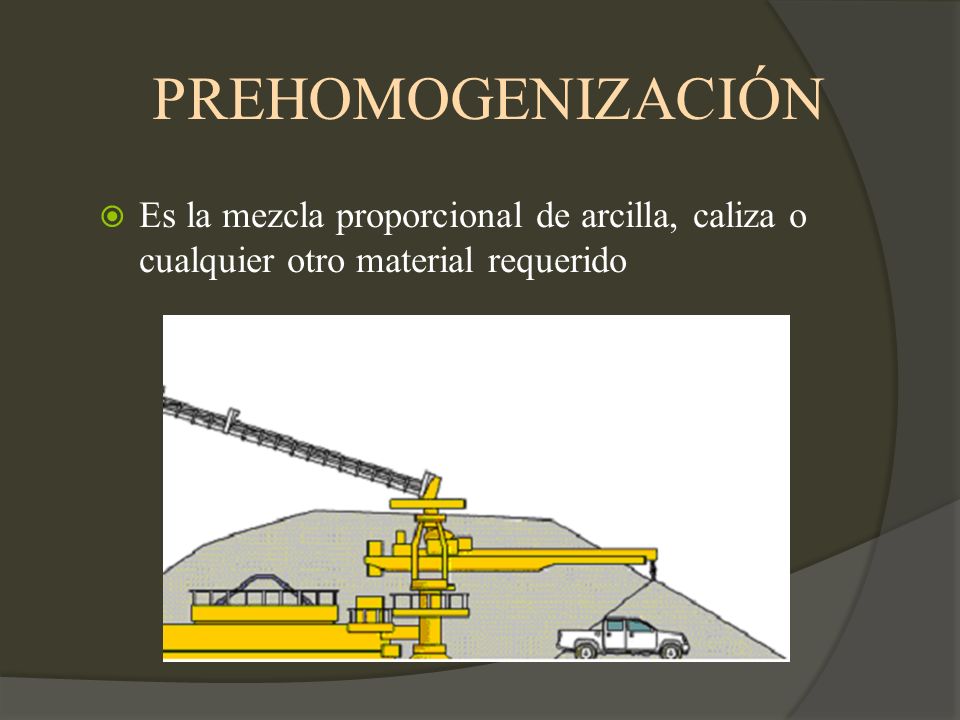 PREHOMOGENIZACIÓN Es la mezcla proporcional de arcilla, caliza o cualquier otro material requerido