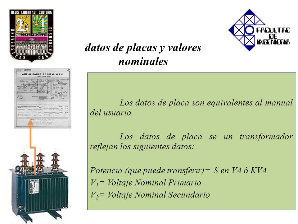 datos de placas y valores nominales