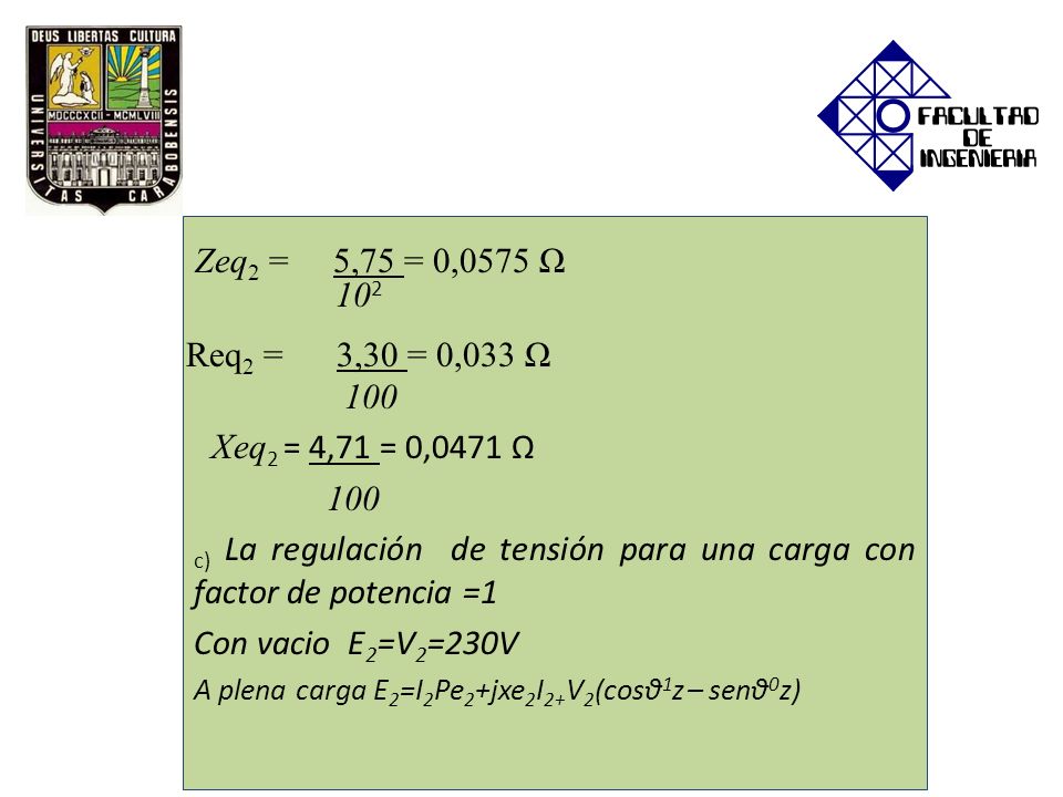 c) La regulación de tensión para una carga con factor de potencia =1