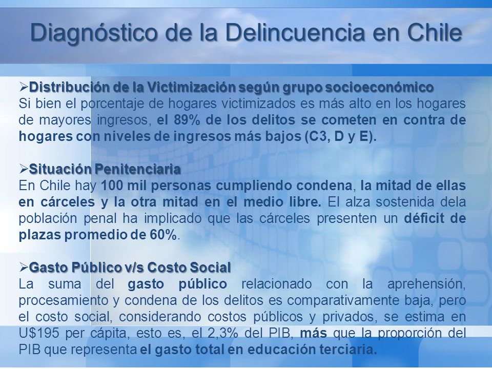 Diagnóstico de la Delincuencia en Chile