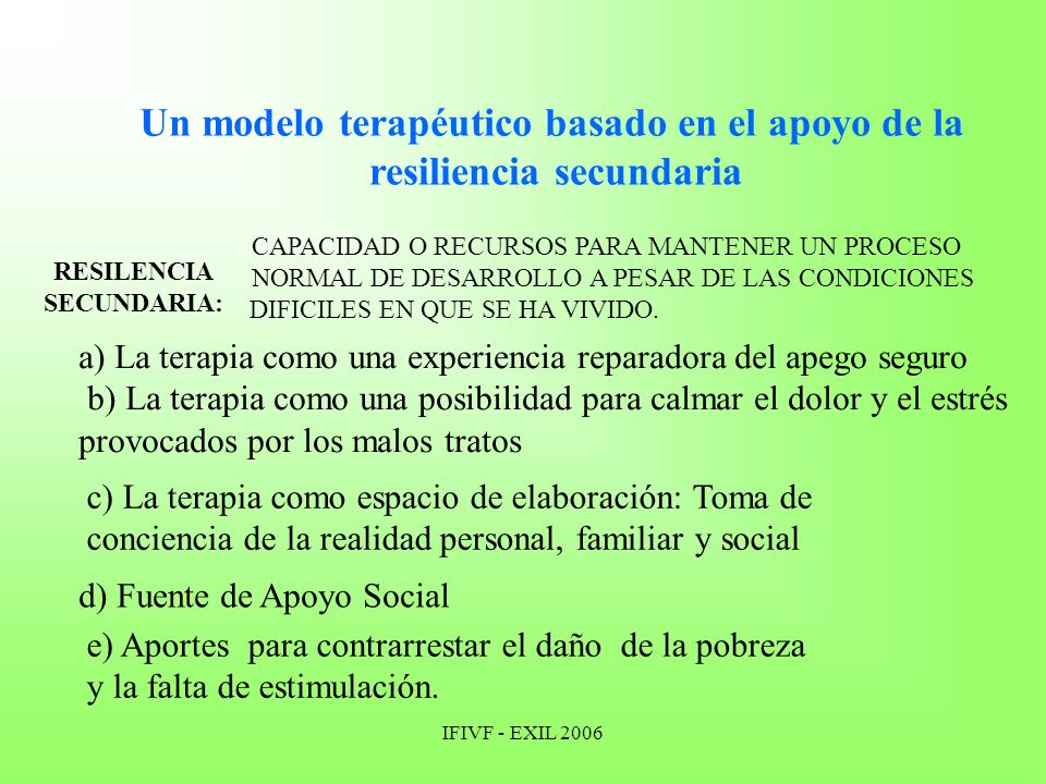 Un modelo terapéutico basado en el apoyo de la resiliencia secundaria