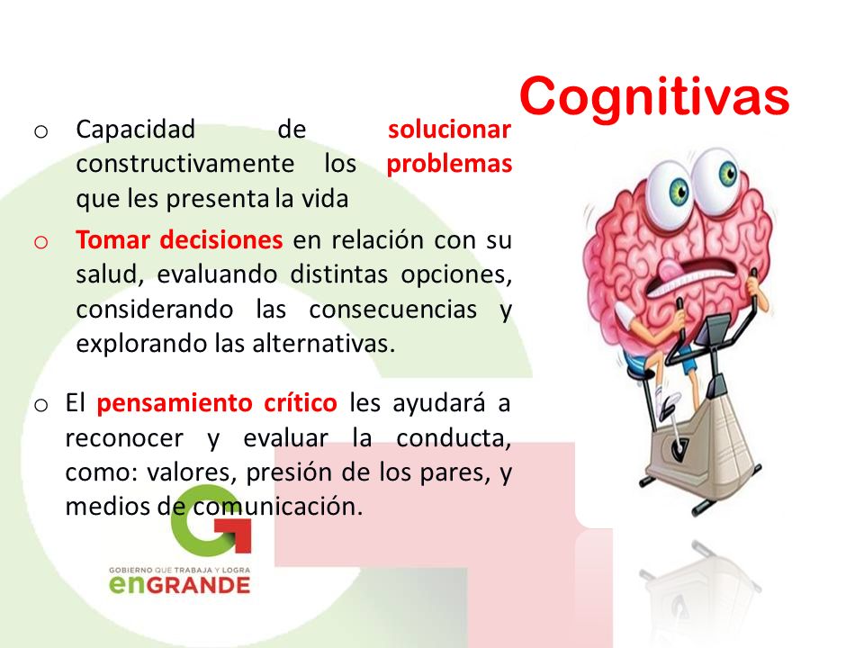 Cognitivas Capacidad de solucionar constructivamente los problemas que les presenta la vida.