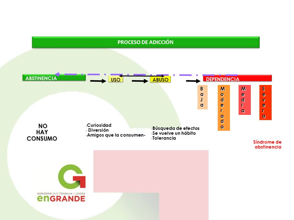 PROCESO DE ADICCIÓN NO HAY CONSUMO USO ABUSO DEPENDENCIA ABSTINENCIA