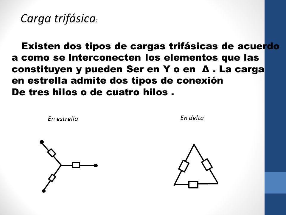 Carga trifásica: Existen dos tipos de cargas trifásicas de acuerdo