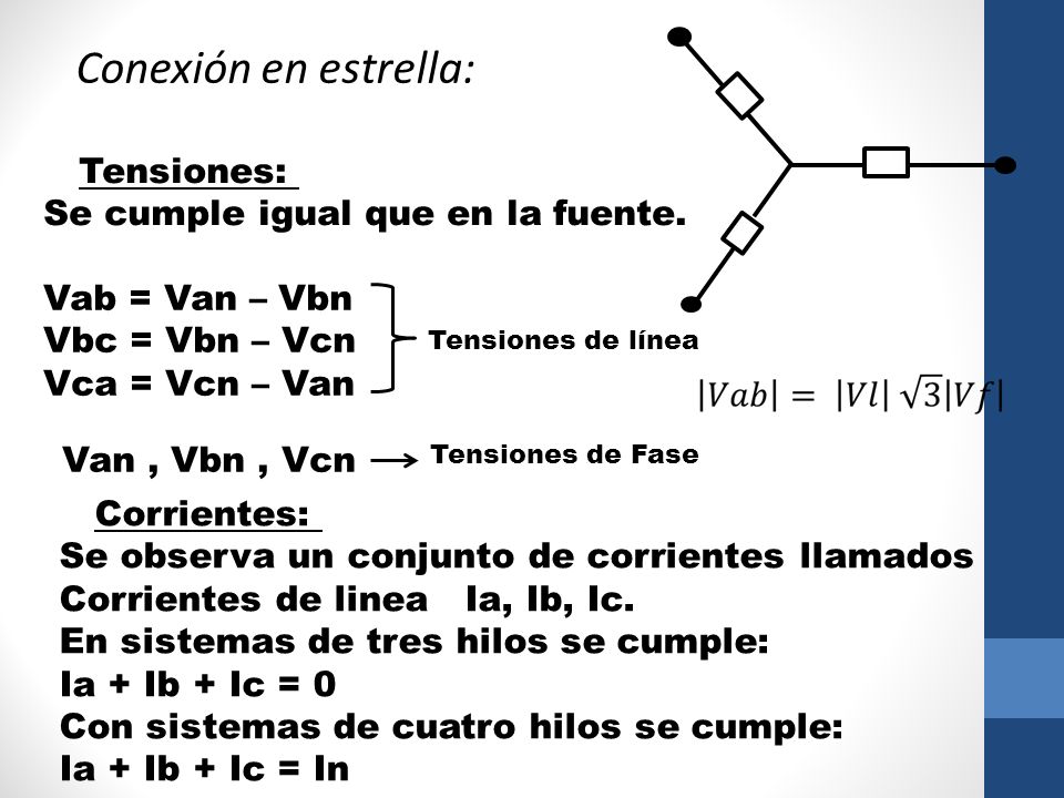 Conexión en estrella: Tensiones: Se cumple igual que en la fuente.