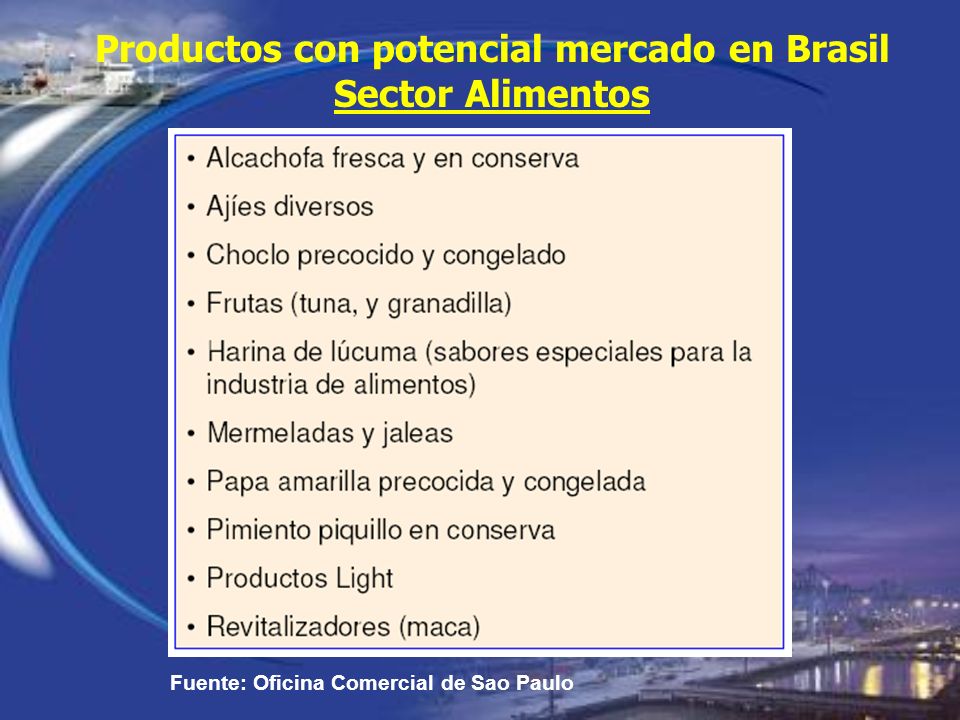 Productos con potencial mercado en Brasil Sector Alimentos