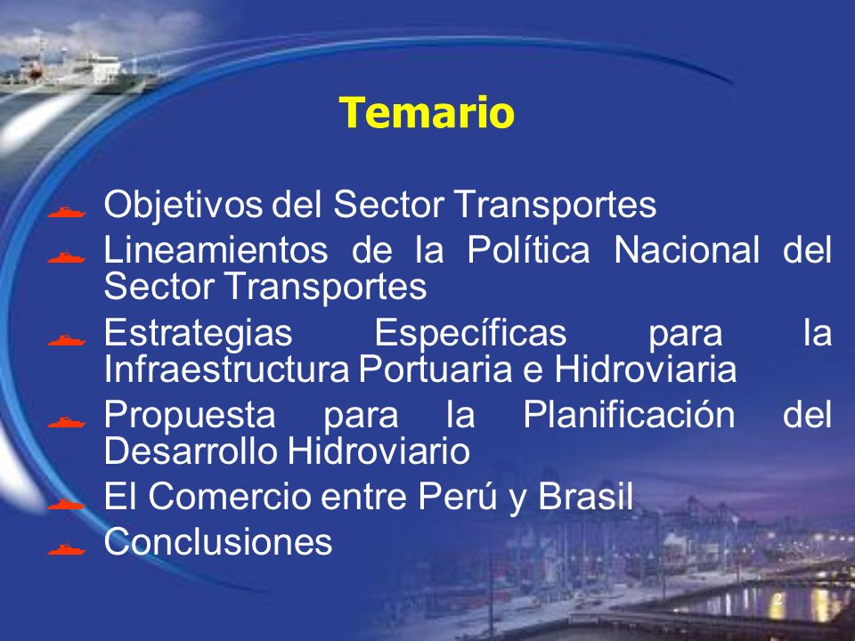 Temario Objetivos del Sector Transportes