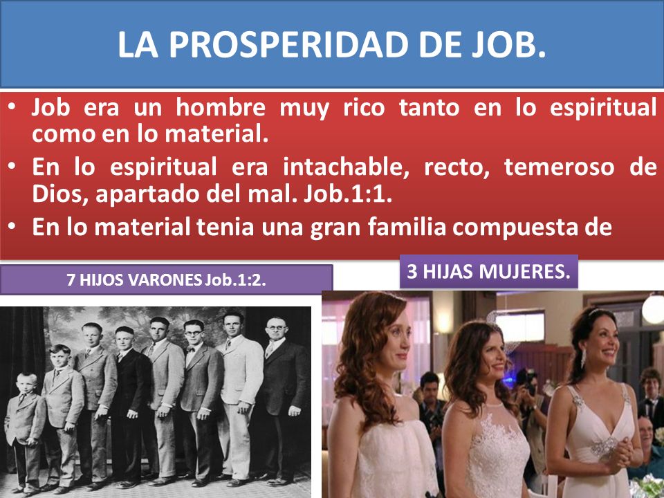 LA PROSPERIDAD DE JOB. Job era un hombre muy rico tanto en lo espiritual como en lo material.