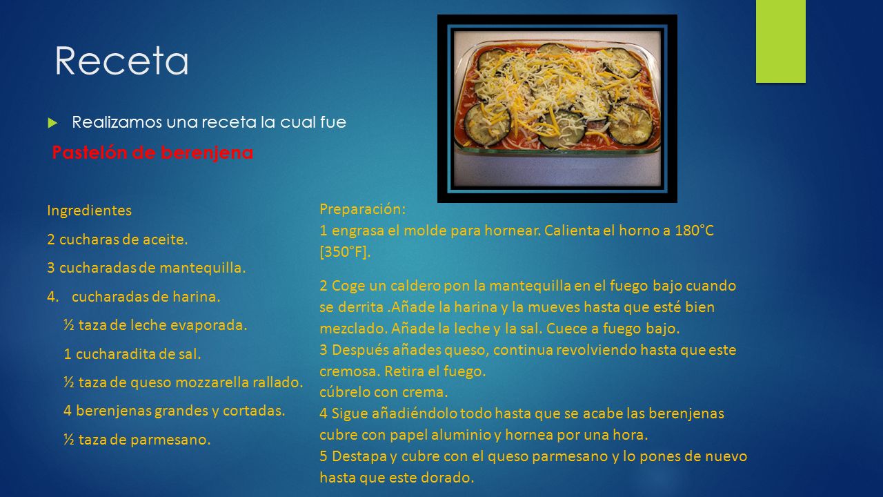 Receta Realizamos una receta la cual fue Pastelón de berenjena