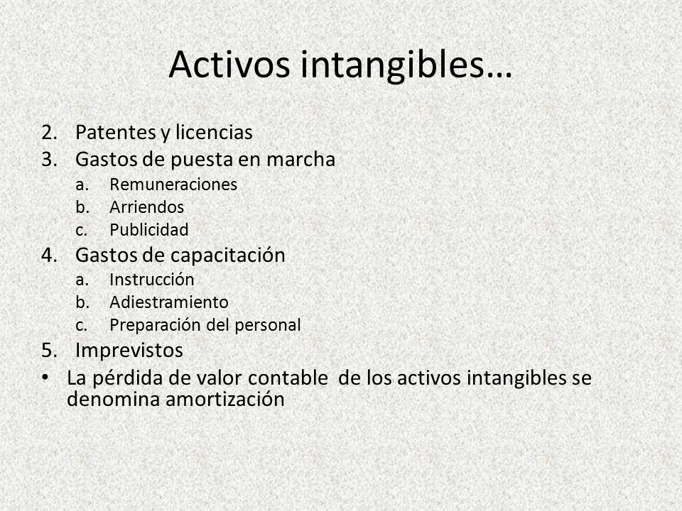 Activos intangibles… Patentes y licencias Gastos de puesta en marcha