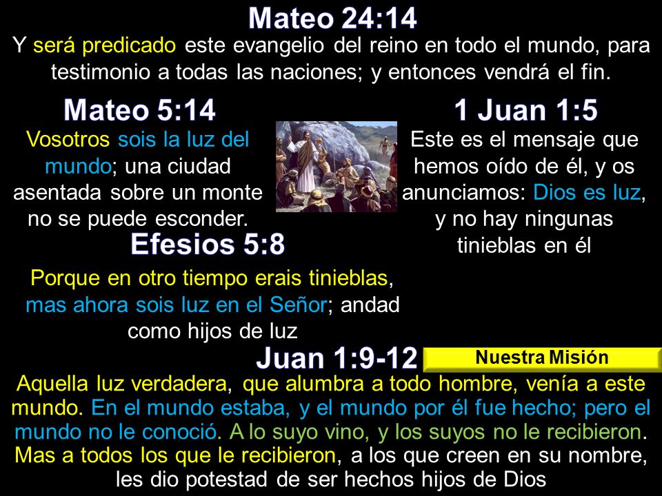 Mateo 24:14 Mateo 5:14 1 Juan 1:5 Efesios 5:8 Juan 1:9-12