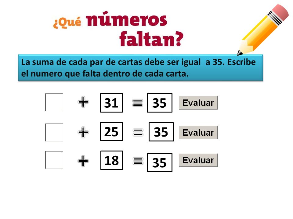 La suma de cada par de cartas debe ser igual a 35