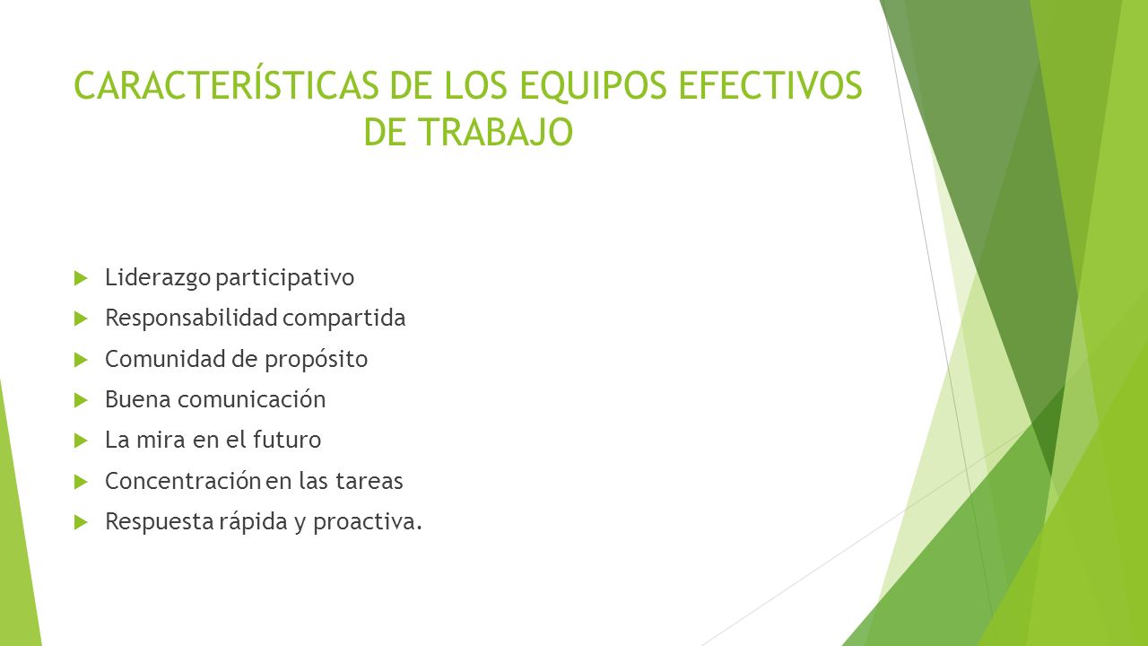 CARACTERÍSTICAS DE LOS EQUIPOS EFECTIVOS DE TRABAJO
