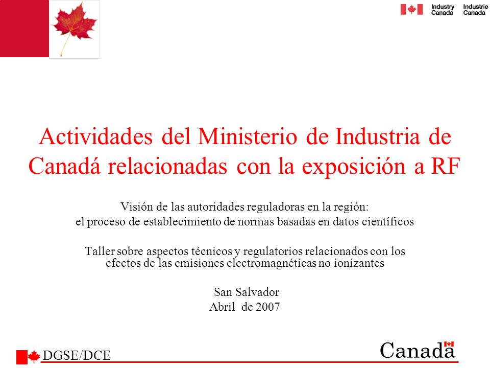 Actividades del Ministerio de Industria de Canadá relacionadas con la exposición a RF