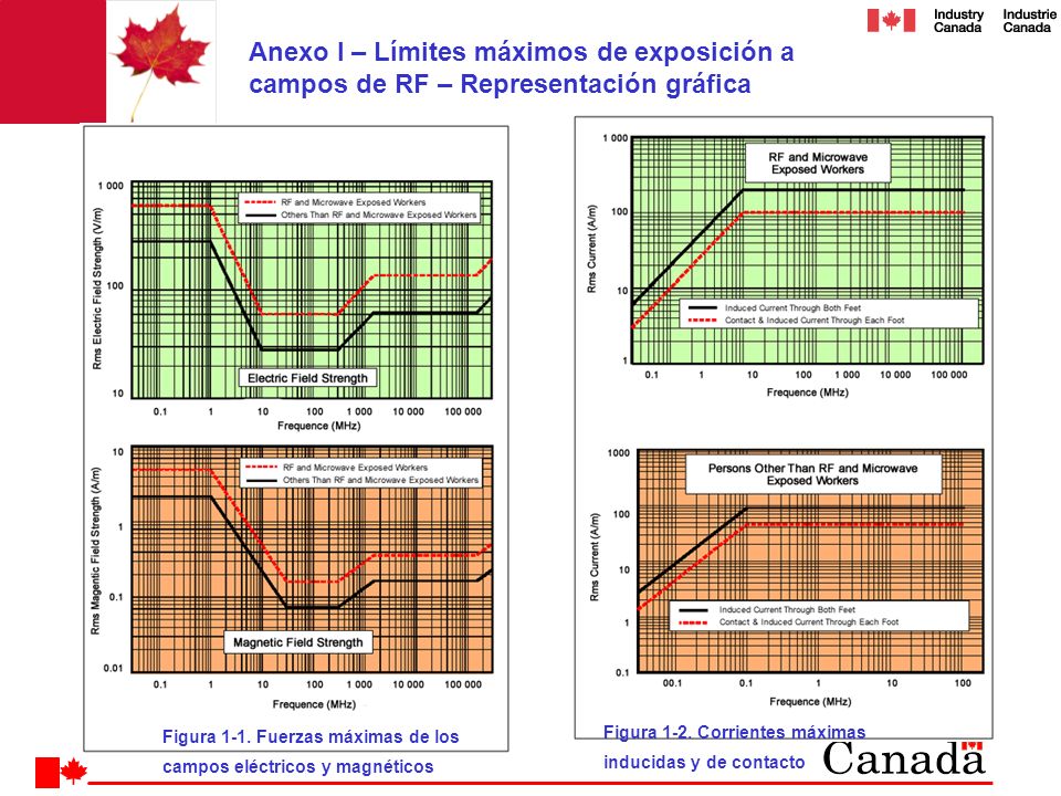 Anexo I – Límites máximos de exposición a campos de RF – Representación gráfica
