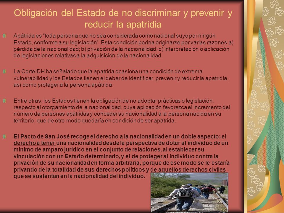Obligación del Estado de no discriminar y prevenir y reducir la apatridia