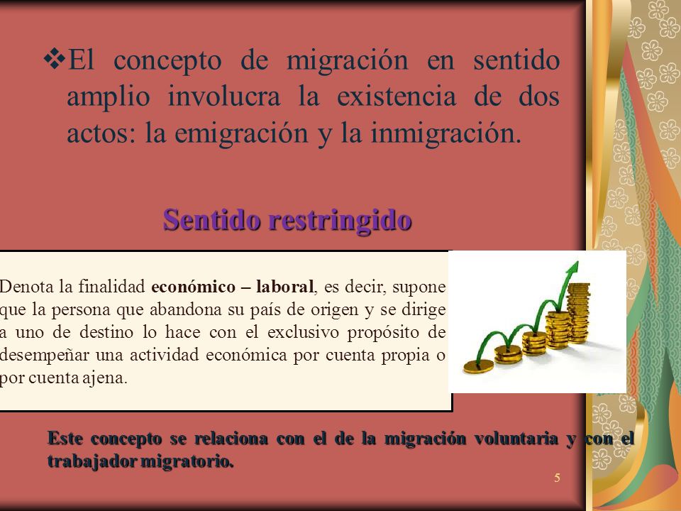 El concepto de migración en sentido amplio involucra la existencia de dos actos: la emigración y la inmigración.