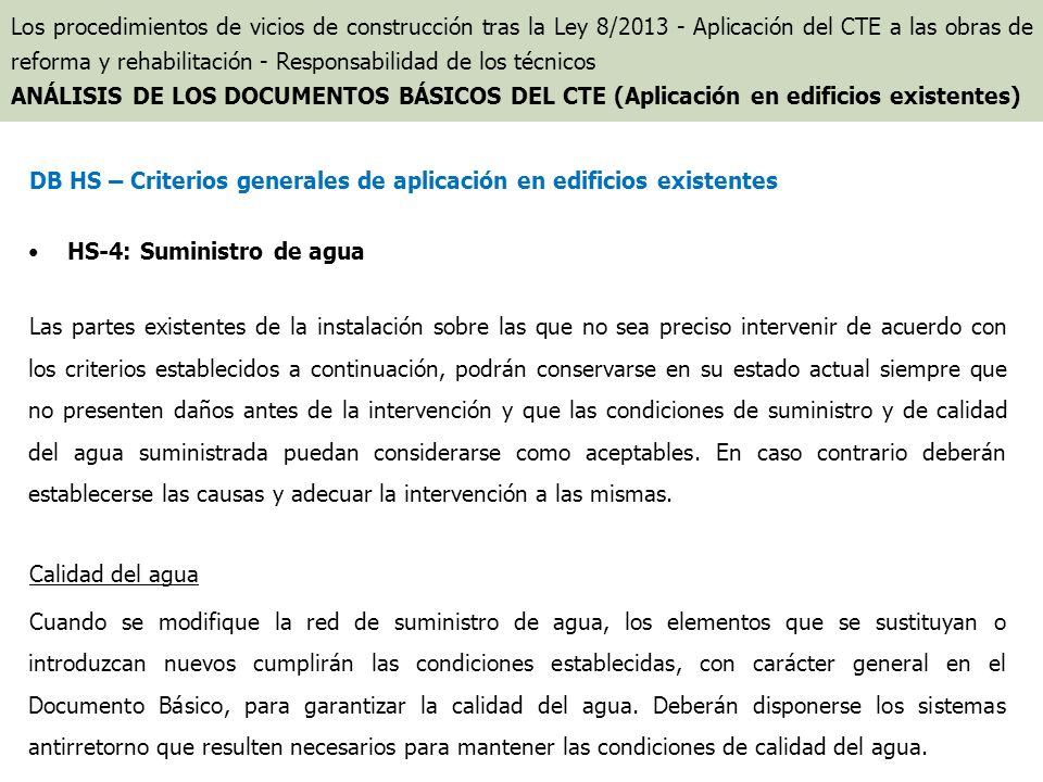 DB HS – Criterios generales de aplicación en edificios existentes