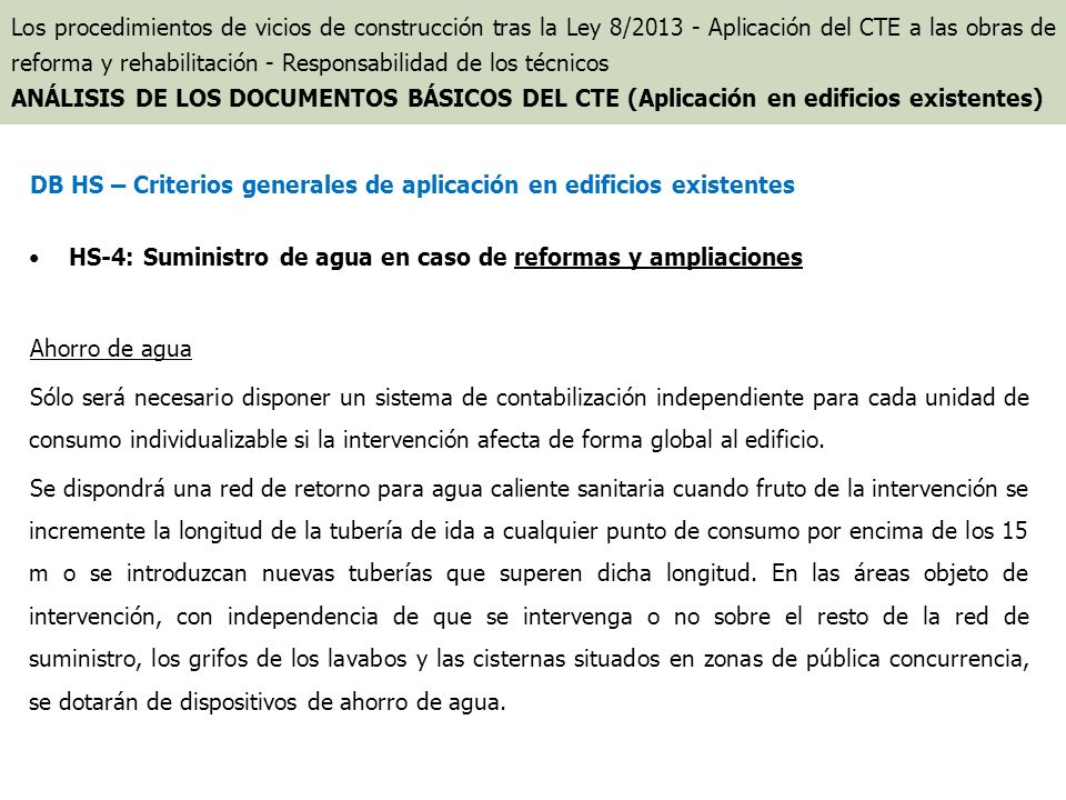 DB HS – Criterios generales de aplicación en edificios existentes