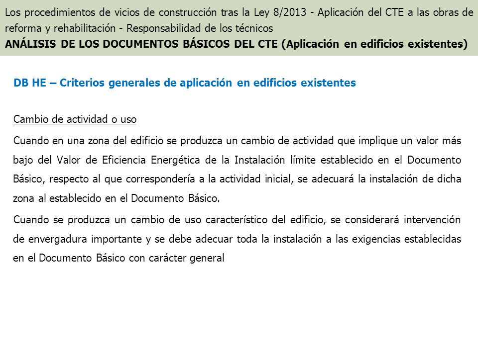 DB HE – Criterios generales de aplicación en edificios existentes