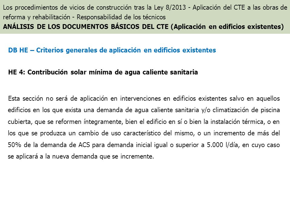 DB HE – Criterios generales de aplicación en edificios existentes