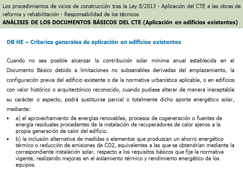 DB HE – Criterios generales de aplicación en edificios existentes