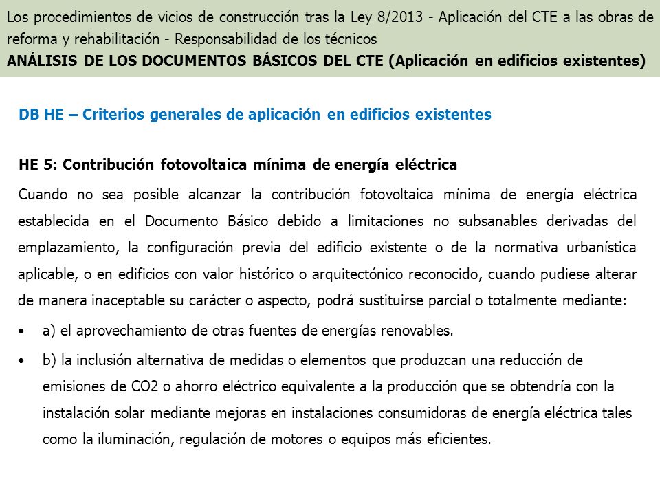 DB HE – Criterios generales de aplicación en edificios existentes