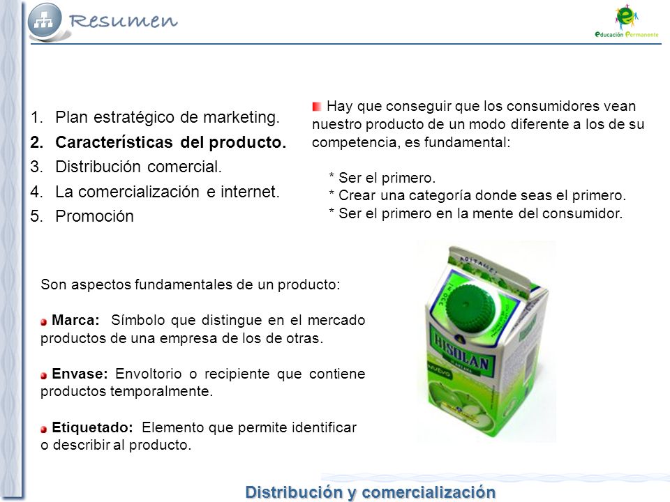 Plan estratégico de marketing. Características del producto.