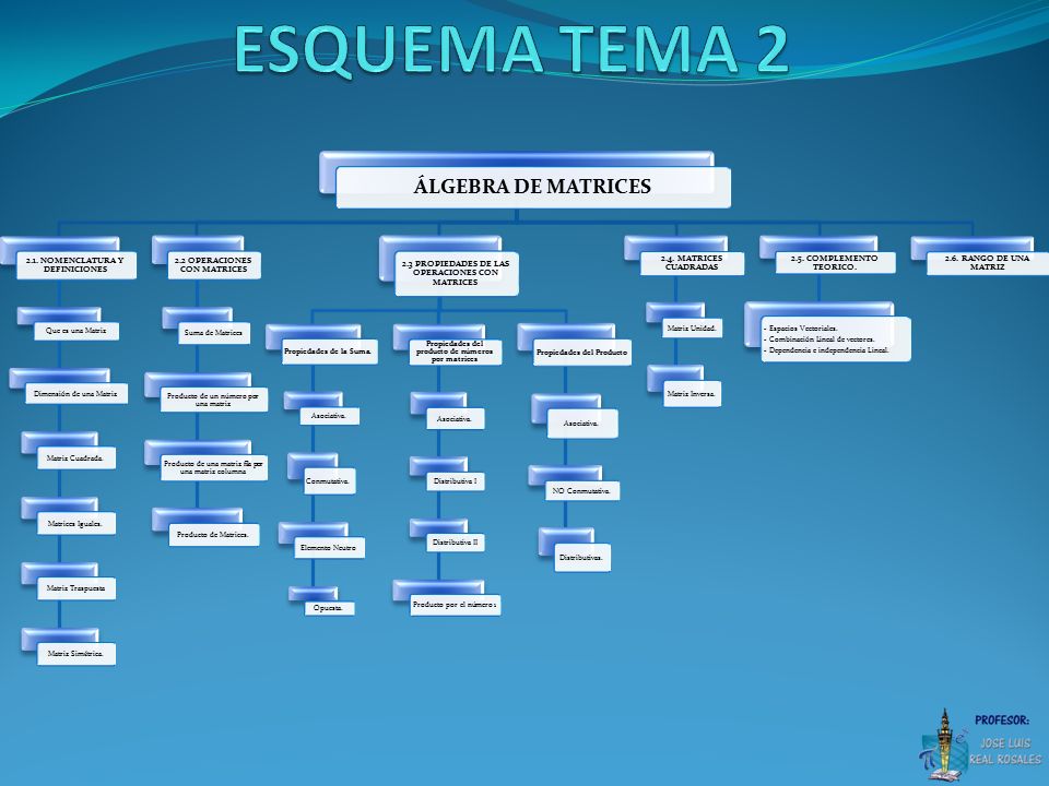 ESQUEMA TEMA 2 ÁLGEBRA DE MATRICES 2.1. NOMENCLATURA Y DEFINICIONES