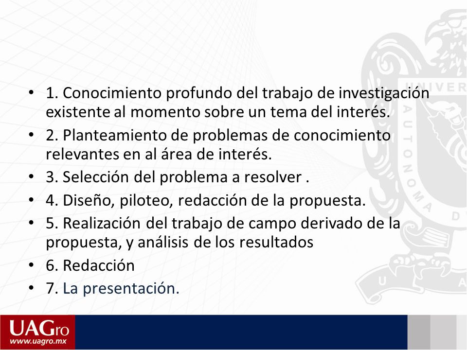 1. Conocimiento profundo del trabajo de investigación existente al momento sobre un tema del interés.