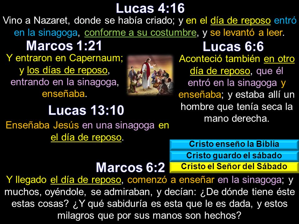 Lucas 4:16 Marcos 1:21 Lucas 6:6 Lucas 13:10 Marcos 6:2