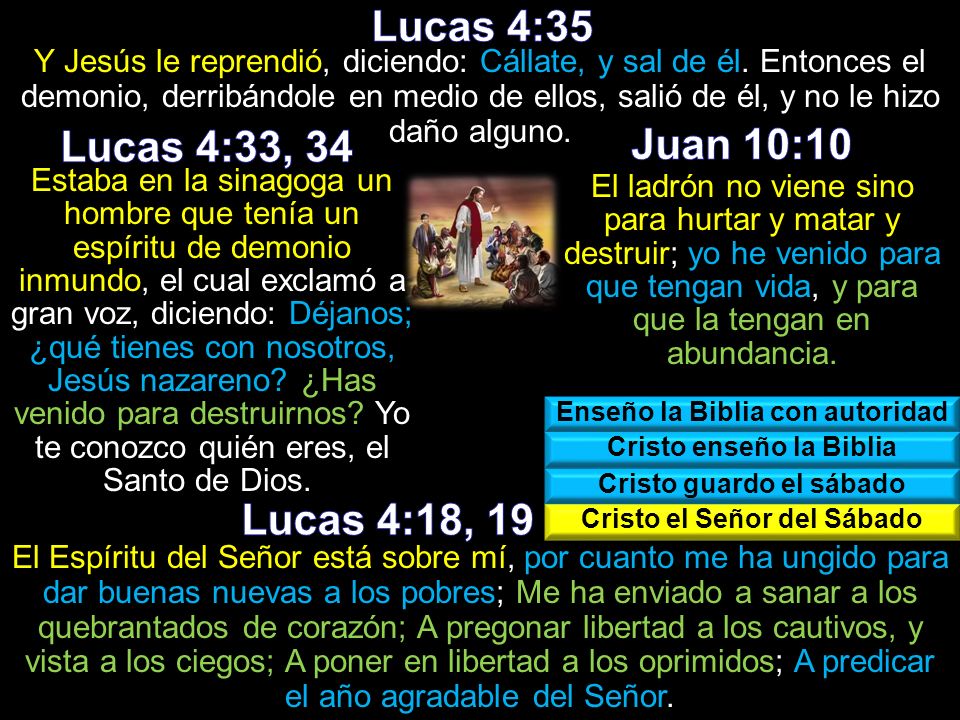 Lucas 4:35 Lucas 4:33, 34 Juan 10:10 Lucas 4:18, 19