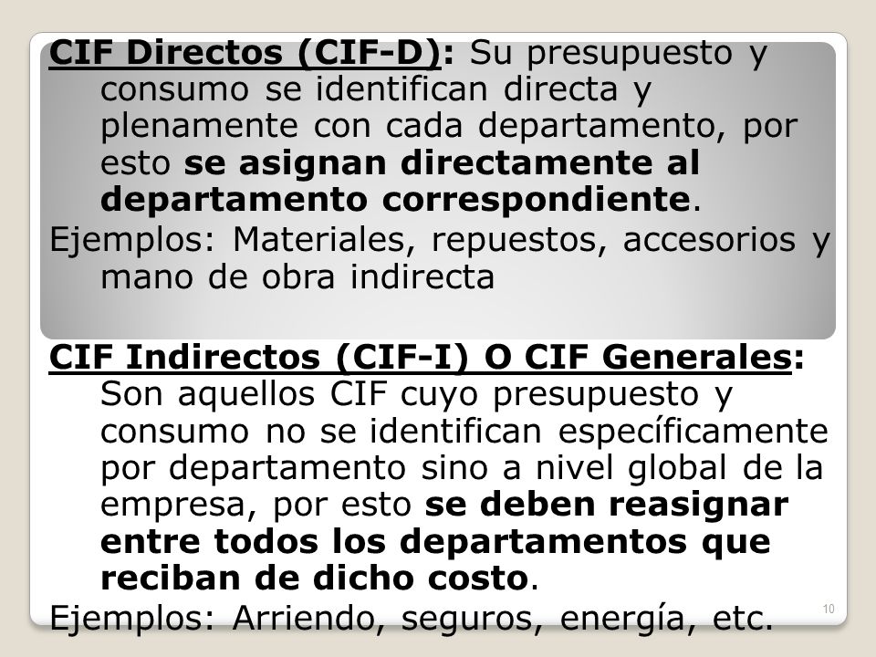 Ejemplos: Materiales, repuestos, accesorios y mano de obra indirecta